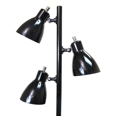 Simple Designs 64" Metal 3-Light Tree Floor Lamp, Black (LF2007-BLK)