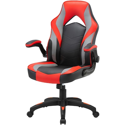 Lorell Vinyl Ergonomic Racing Gaming Chair, Black/Red/Gray (LLR84394)