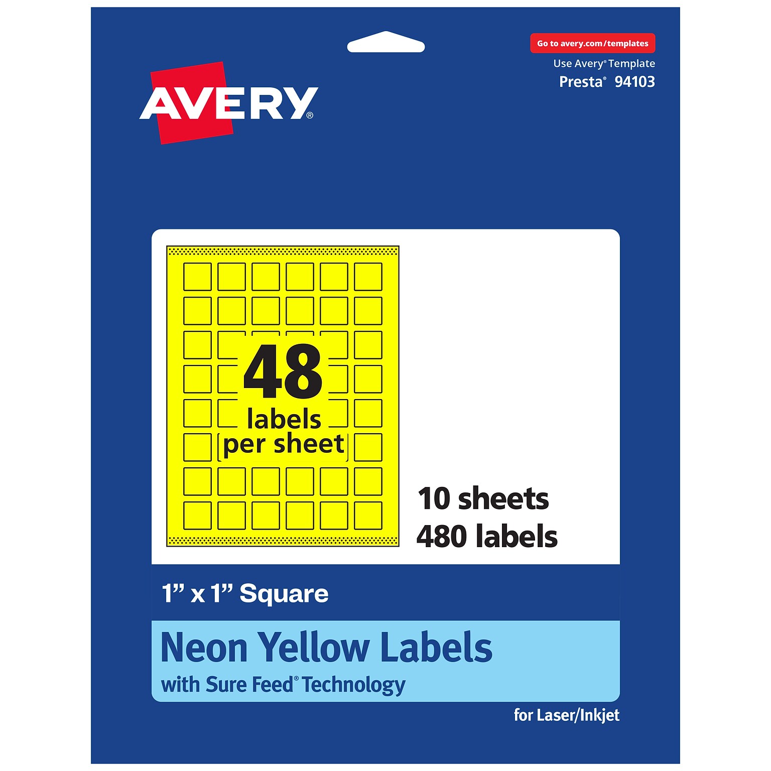 Avery Laser/Inkjet Multipurpose Square Labels, 1 x 1, Neon Yellow, 480/Pack (94103)