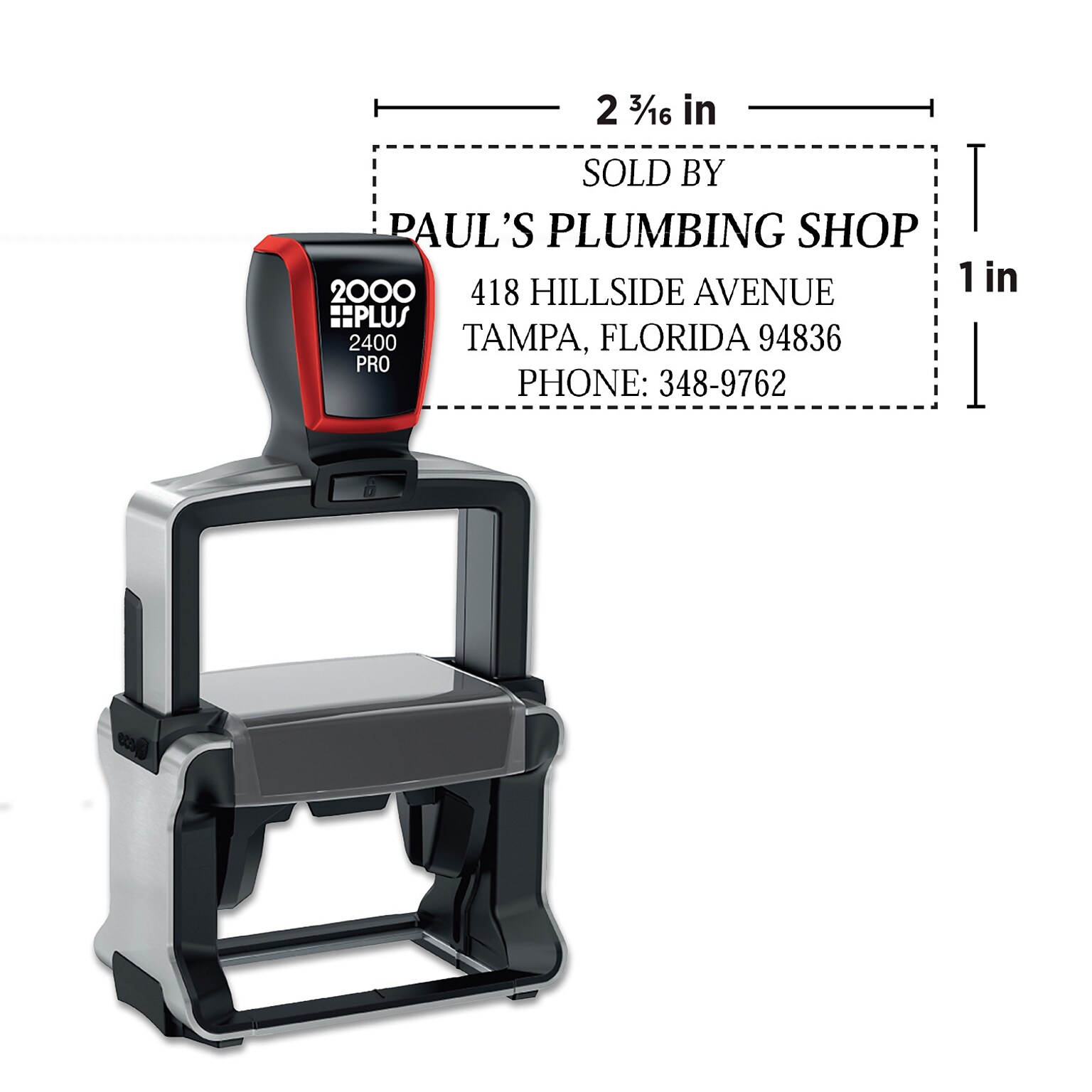 Custom 2000 Plus® Pro 2400 Heavy Duty Self-Inking Stamp, 1 x 2-3/16