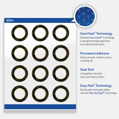 Avery Laser/Inkjet Circle Multipurpose Labels, 2" Dia., White, 120/Pack (S00-ETJ)