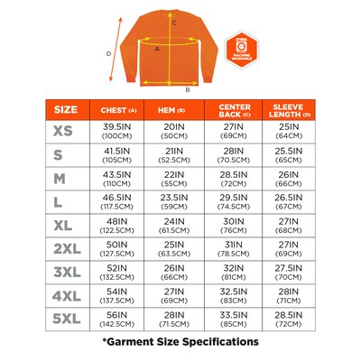Ergodyne GloWear 8093 High Visibility Long Sleeve T-Shirt, Orange, X-Small (21821)