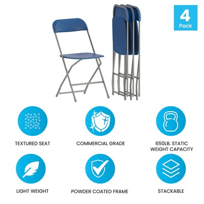 Flash Furniture Plastic Folding Chair, Blue, Set of 4 (4LEL3BLUE)