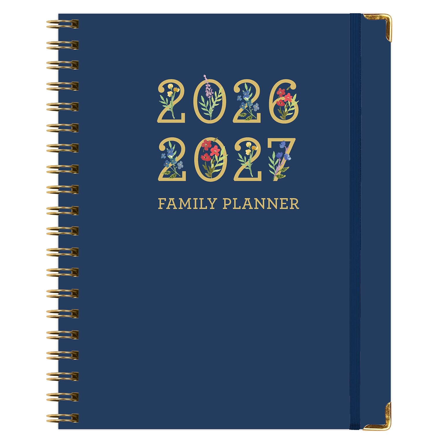2026-2027 Excello Brands 8.5 x 11 Academic Weekly & Monthly Family Planner, Paperboard Cover, Navy Gold Numbers