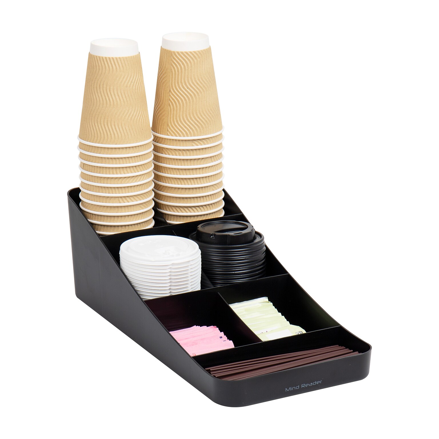 Mind Reader Plastic 7 Compartment Coffee Cup and Condiment Organizer, Black (COMP7-BLK)