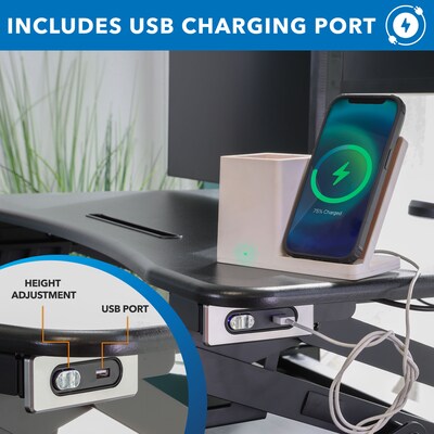 Mount-It! 35"W Electric Adjustable Standing Desk Converter with Dual Monitor Mount and USB Charging Port, Black (MI-8053)