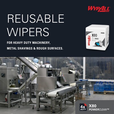 WypAll PowerClean X80 Nylon Cleaning Wipers, 12" x 12.5", White, 50 Wipers/Box, 4/Carton (41026)
