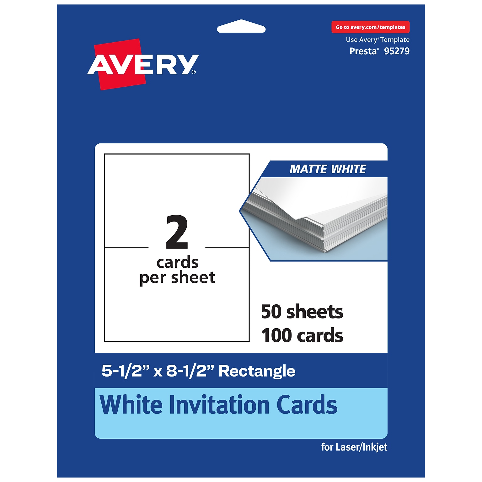 Avery Integrated Cards, 5.5 x 8.5, Matte White, 100/Box (95279)