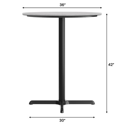 Flash Furniture Acadia 36" Round Wooden Dining Table with X-Base, Gray Faux Concrete/Black Base (STRD36CGT3030B)