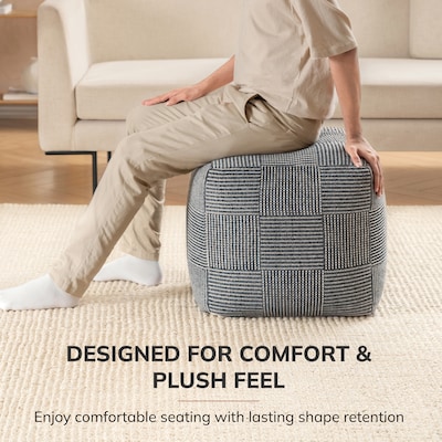 Anji Mountain Branford Ivory Gray Fabric Square Pouf Ottoman (AMBPF108-1818)