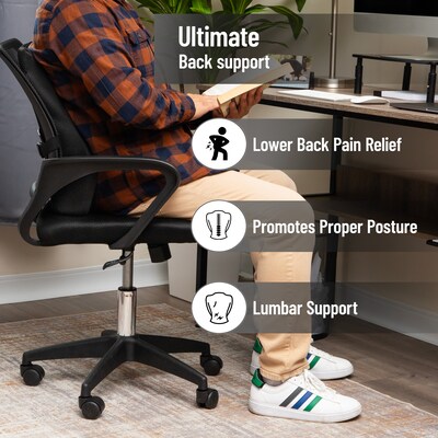 Mind Reader Memory Foam Ergonomic Lower Back Cushion Office Chair Support, Black (VERTBACK-BLK)