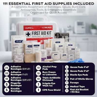 ProHeal OSHA Compliant First Aid Kit, ANSI Class A, Type III, Serves 10 People, 111 Pieces (PH-16621H)