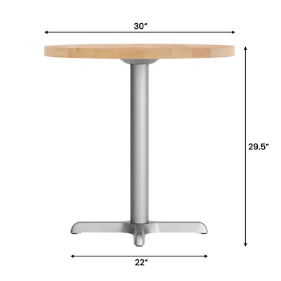 Flash Furniture Bennett 30" Round Wooden Commercial Indoor Table, Natural Top/Silver Base (GSFRD30NTT2222S)