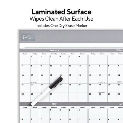 2025 Staples 36" x 24" Dry Erase Wall Calendar, Gray/White (ST52079-25)