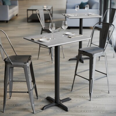 Flash Furniture Acadia Wooden Dining Table with X-Base, 23.75"D x 29.75"W, Gray Faux Concrete/Black Base (ST2430CGT2222B)