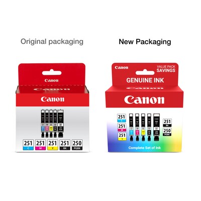 Canon PGI-250/CLI-251 Black/Photo Black/Cyan/Magenta/Yellow Standard Yield Ink Cartridge, 5/Pack (6497B013)