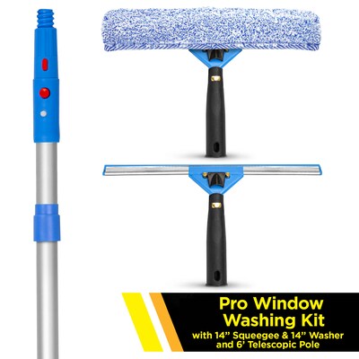 Gritt Commercial Pro Telescoping 14" Window Cleaning Squeegee Kit, Blue/Silver, 3 Piece/Kit ( GRI137-6F-14)