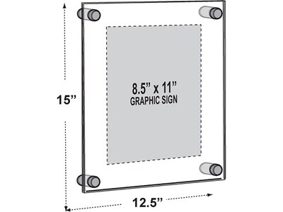 Azar Sign Holder, 8.5" x 11", Wall Mounted, Silver Acrylic, 4/Pack (105514-SLV-4PK)