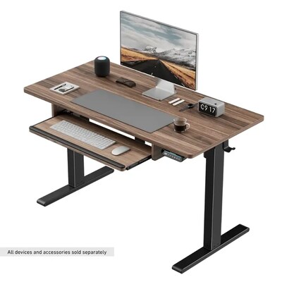 Huanuo 48W Electric Rectangular Adjustable Standing Desk with Keyboard Tray, Walnut (HNESD71WN)