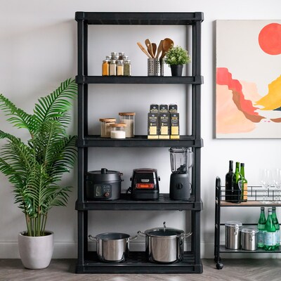 Iris 5-Shelf Plastic Shelving Unit, 73.4" x 35.9" x 17.9", Black (140103)