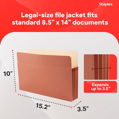 Staples Reinforced Expanding File Pockets, Legal Size, 3.5-Inch Expansion, Heavy-Duty Brown Accordion Folders – 25/Pack