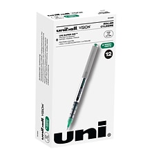uni-ball Vision Roller Ball Pen, Fine Point, 0.7mm, Green Ink, 12/Pack (60386)