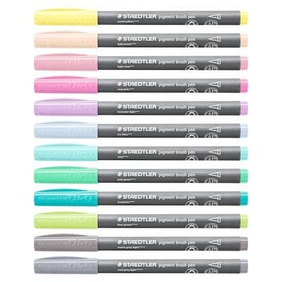 Staedtler Artist Series Pastel Pigment Brush Pens, Assorted Inks, 12/Pack (371 C12-2 10 35)