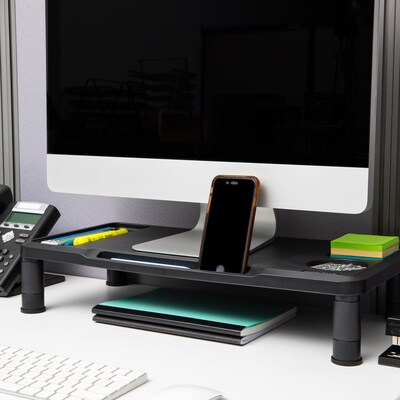 Mind Reader Monitor Stand Desktop Organizer, Plastic, 2/Pack, Black