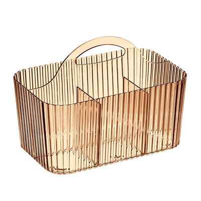 mDesign 4-Section Plastic Desktop Caddy Organizer with Handle, Plastic, Sand (26053)