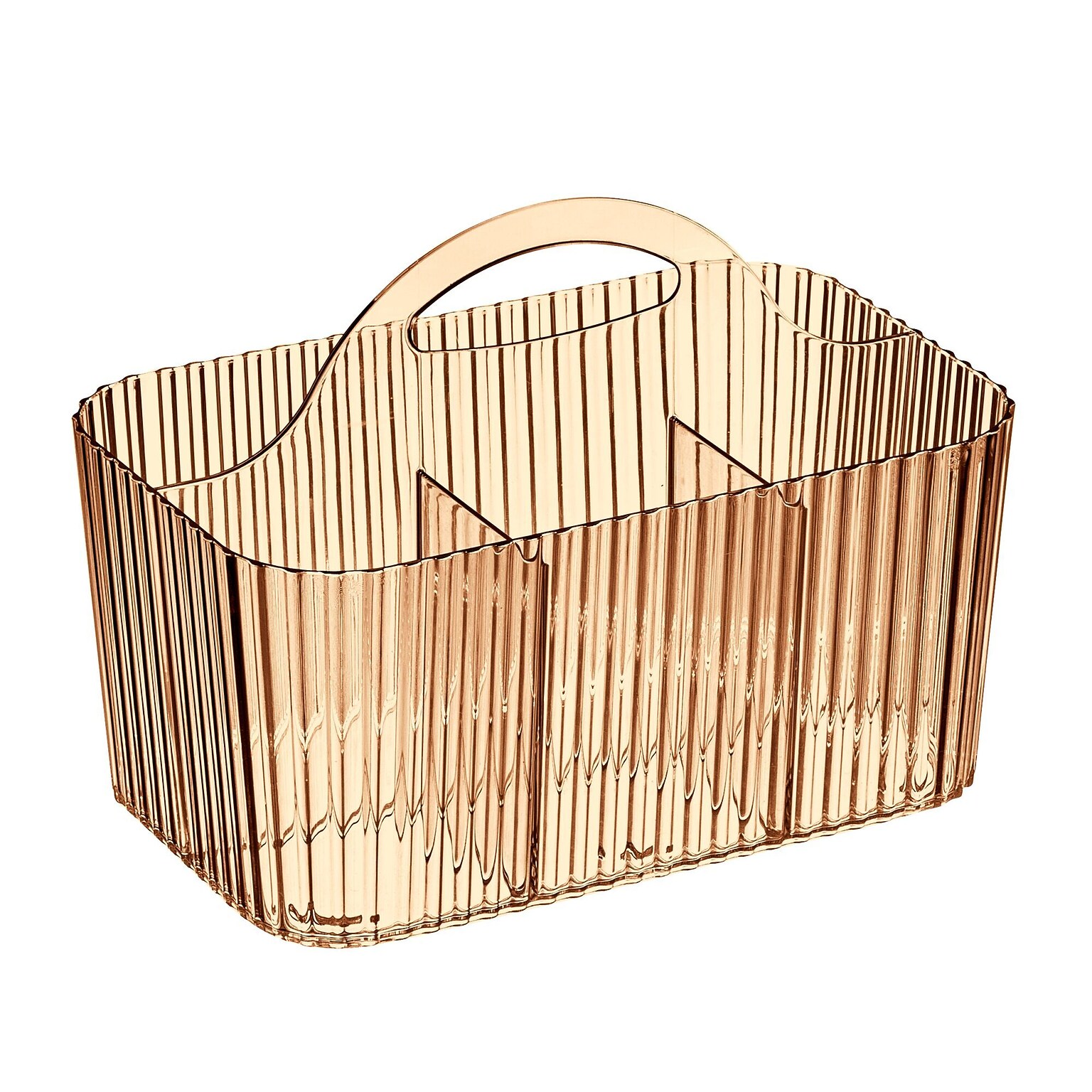 mDesign 4-Section Plastic Desktop Caddy Organizer with Handle, Plastic, Sand (26053)