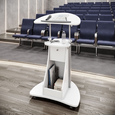 Techni Mobili 22"W Manual Adjustable Standing Laptop Cart, White (RTA-B005-WHT)