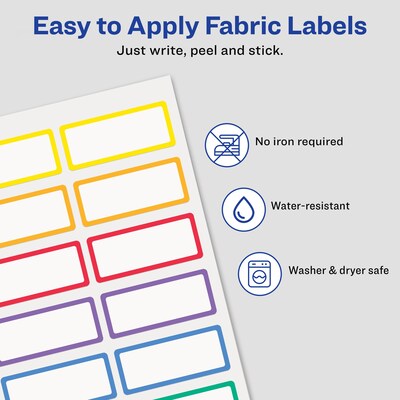 Avery No-Iron Waterproof Fabric Name Labels, .75" x 1.75", Multicolored, 24 Labels/Pack (40706)