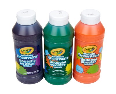 Crayola Washable Finger Paints, Assorted Colors, 8 oz., 3/Box (55-1311)