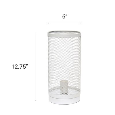 Creekwood Home Industrial Mesh Cylinder 12.75" LED Table Lamp, White (CWT-1005-WH)