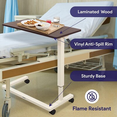 Medacure Adjustable Bedside Table w/ Wheels, 50 lb. Capacity, Mahogany (OB2845)