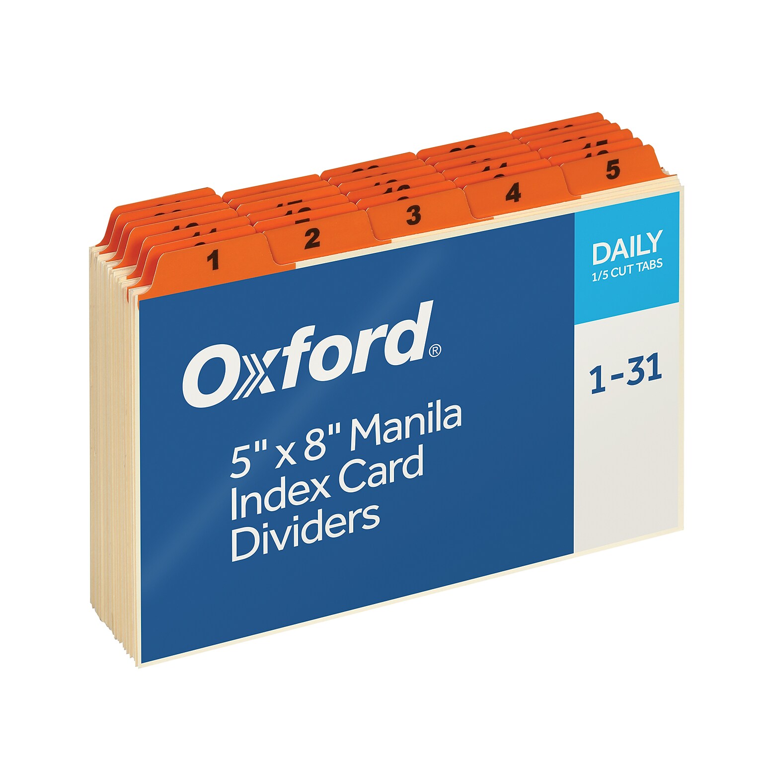 Oxford Laminated Tab Daily Index Card Guides, 5 x 8, Manila, 31/Set (OXF05832)