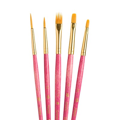 Princeton RealValue Mixed Media Gold Synthetic Taklon Brush, Pink, 5/Set, 3 Sets/Bundle (PBXPR9184-3)