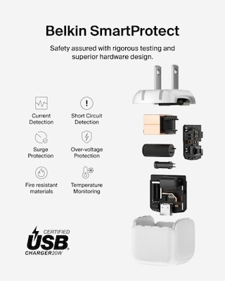 Belkin BoostCharge 20W USB-C PD GaN Wall Charger, White (WCA009DQWH)