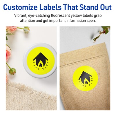 Avery Round Laser/Inkjet Multipurpose Labels, 2.75" Dia, Neon Yellow (120/Pack)
