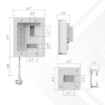Mount-It! In-Wall Cable Management Kit with 2 Power Outlets, USB-A & USB-C Ports, White (MI-7287)