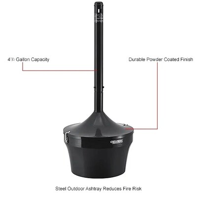 Global Industrial Steel Outdoor Ashtray, 4-1/2 Gallon, Black (641447BK)