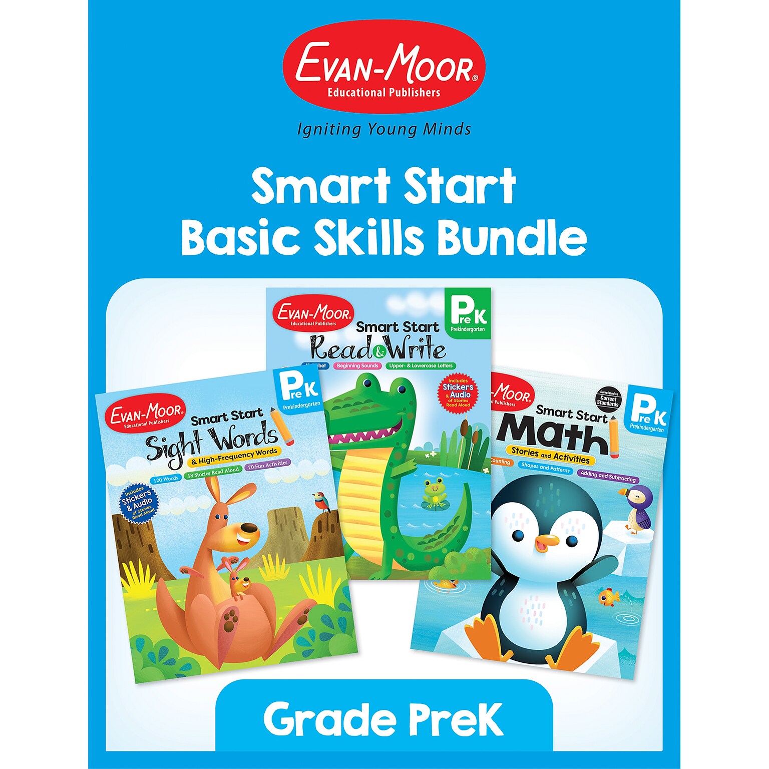 Evan-Moor Smart Start Acvitity Book Basic Skills Bundle, Grade PreK Workbook, 3 Books/Set (EMC6271)