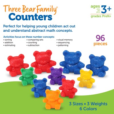 Learning Resources Three Bear Family Rainbow Counters, Assorted Colors, Set of 96 (LER0744)