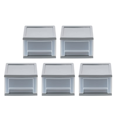 Iris Stackable Plastic Storage Bin with Drawer, Gray, 5/Pack (500162)