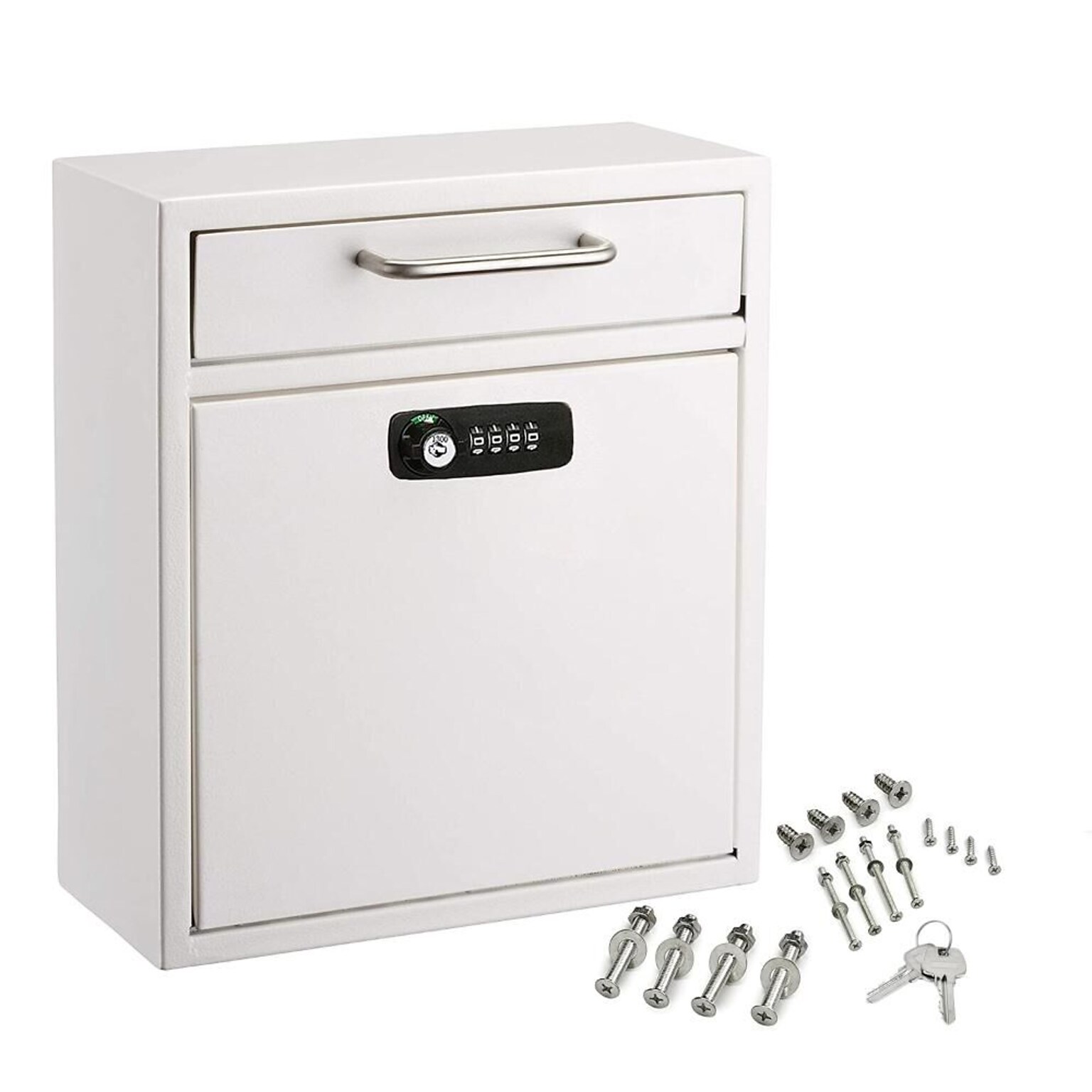 AdirOffice Steel Large Wall Mounted Interoffice Mailbox Drop Box, Combination Lock, White (631-04-WHI-KC)