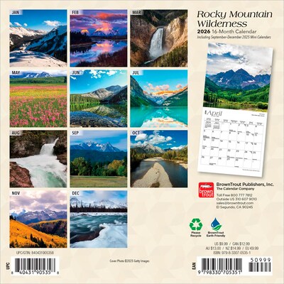 2026 BrownTrout Rocky Mountain Wilderness 7 x 7 Monthly Wall Calendar (9798330705351)