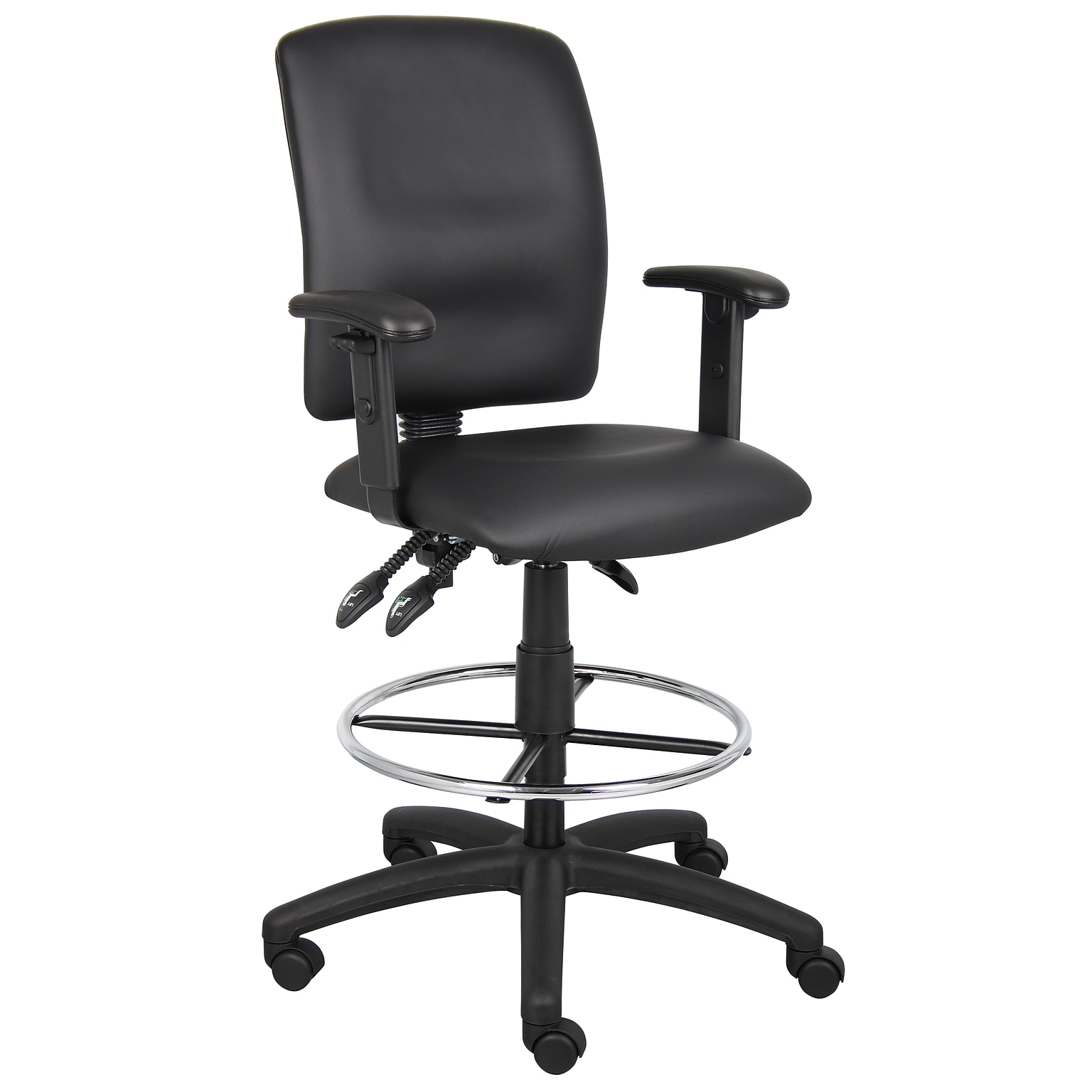 Boss® Multi-Function LeatherPlus Drafting Stool with Adjustable Arms