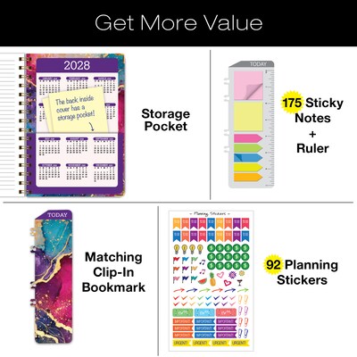 2027 Excello Brands 6" x 8" Weekly & Monthly Standard Planner, Paperboard Cover, Rainbow Gold Marble (FSHN-CY27-58-36)