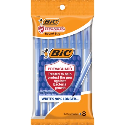 BIC Prevaguard Round Stic Ballpoint Pen, Medium Point, Blue Ink, 8/Pack (GSAMP81-BLU)