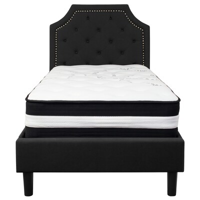 Flash Furniture Brighton Tufted Upholstered Platform Bed in Black Fabric with Pocket Spring Mattress, Twin (SLBM5)